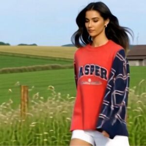 Upcycled “Jasper Rocky Mountains” sweatshirt with flannel.